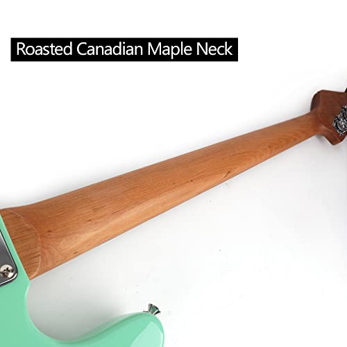 Full Size Standard Electric Bass Guitar Four 4 String Right Hand Handed Basswood Body Roasted Canadian Maple Neck Genuine Rosewood Fretboard Fingerboard with Gig Bag (Black)