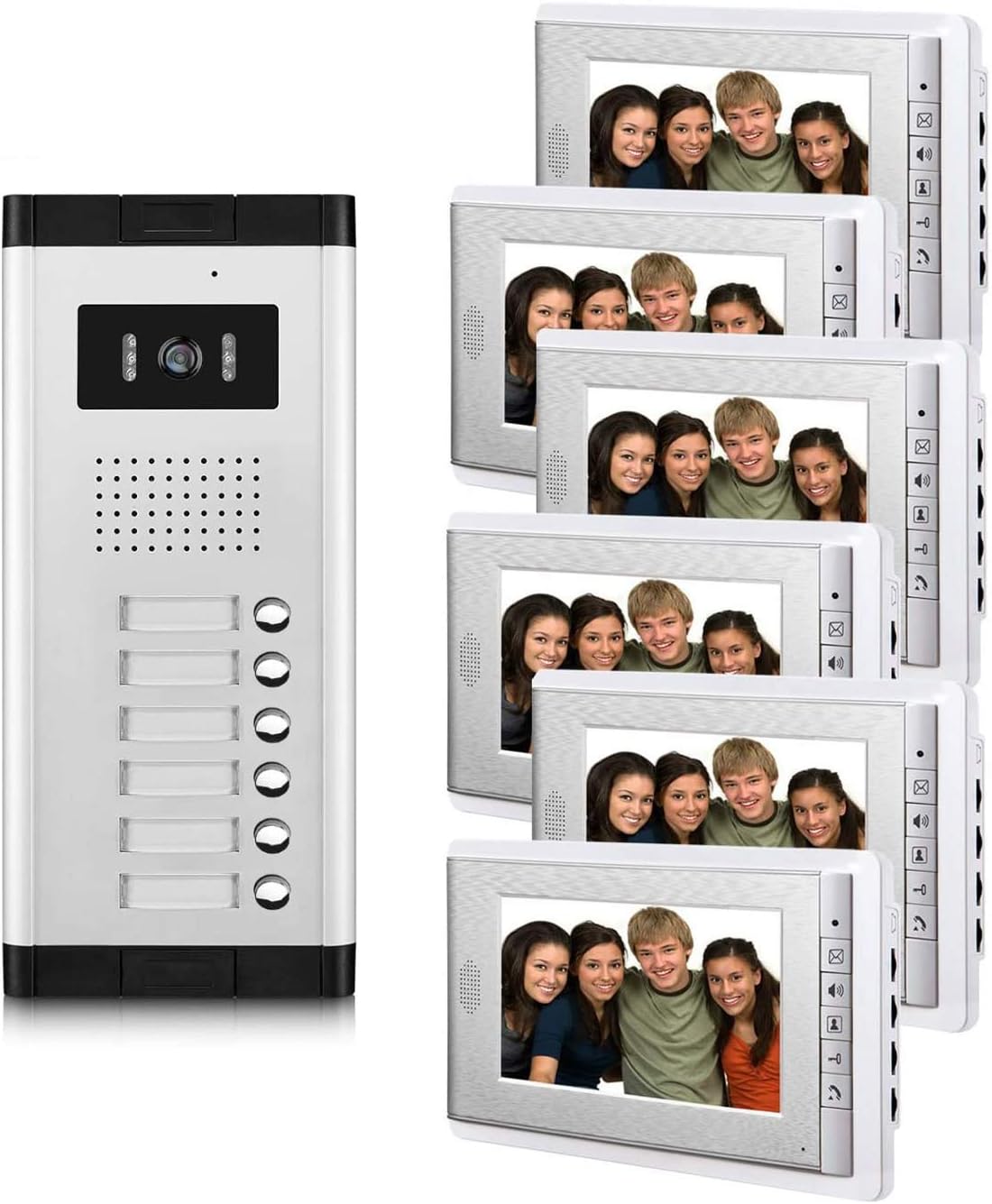 AMOCAM 3 Units Apartment Video Intercom System, Wired Video Door Phone Kit, 1 PCS Night Vision Camera, 3 PCS LCD 7 Inches Monitor, Support Monitoring, Unlock, Dual Way Intercom, for 3-Household