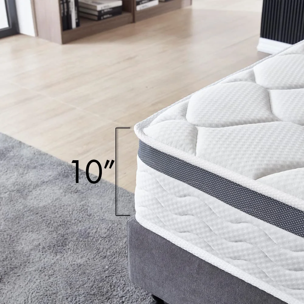 Twin Size Mattress - 10 Inch Cool Memory Foam & Spring Hybrid Mattress - Euro Top - Medium Firm - Oliver & Smith
