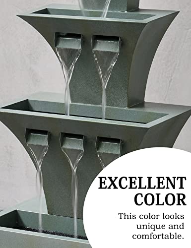 48" H Fountains Outdoor Indoor Tall Waterfall Fountain with LED Lights Large Modern Fountain for Garden,Patio,Backyard