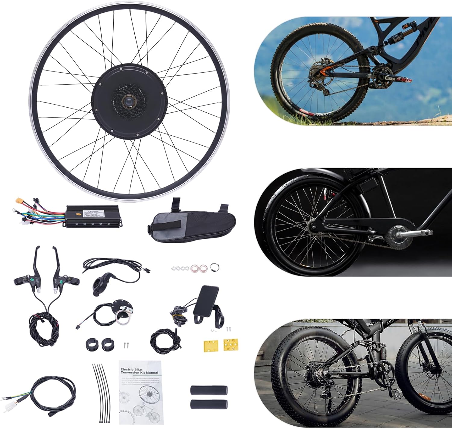 E-Bike Rear Wheel Conversion Kit, 48V 1000W Electric Bicycle Conversion Kit E-Bike Motor Kit with LCD Display, 700C Rear Wheel Powerful Motor E-Bike Conversion Kit 5 Gears Controller