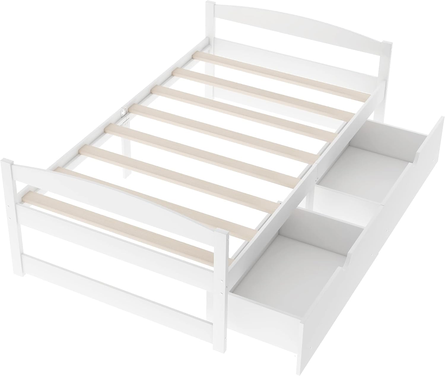 Twin Size Daybed with 2 Drawers, Wood Storage Bed Frame Twin Size Platform Bed Frame with Storage Solid Pinewood Bedframe with Drawers No Box Spring Needed White