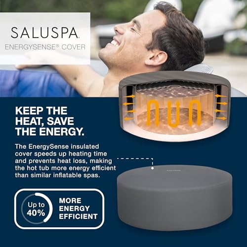 Bestway SaluSpa Santorini HydroJet 5 to 7 Inflatable Hot TubRound Portable Outdoor Spa with 180 Soothing Jets and Cover, Gray