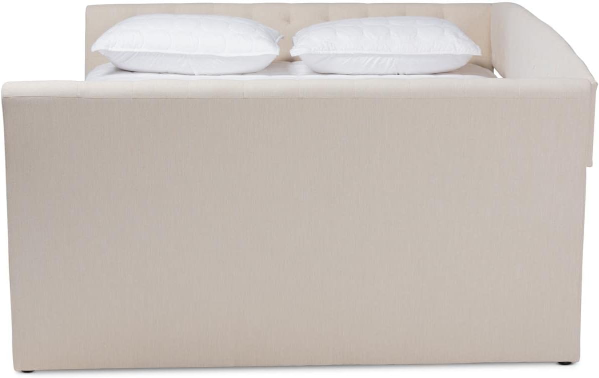 Baxton Studio Delora Modern and Contemporary Beige Fabric Upholstered Full Size Daybed with Roll-Out Trundle Bed