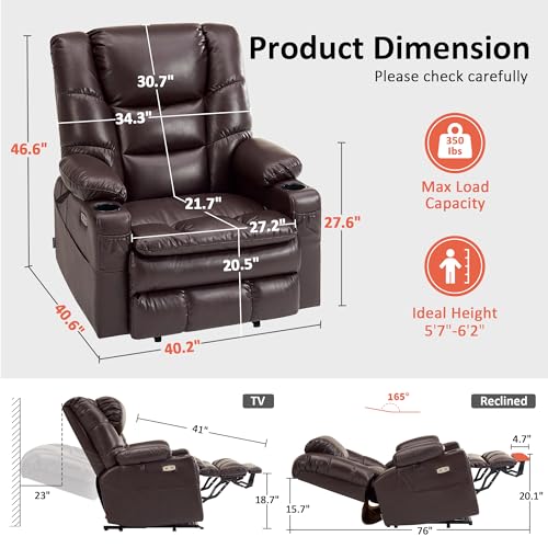 MCombo Large Triple Motor Power Lift Recliner Chair with Massage and Dual Heating, Adjustable Headrest for Tall Elderly People, Faux Leather 7634 (Dark Brown, Large)