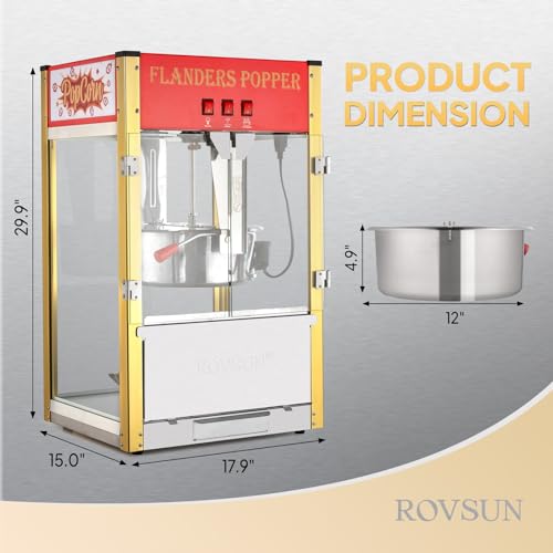 ROVSUN Popcorn Machine with 16 Ounce Kettle, Countertop Popcorn Maker Commercial Popcorn Machine w/Stainless Steel Scoop, Oil Spoon & 3 Popcorn Cups for Home Movie Theater, Red