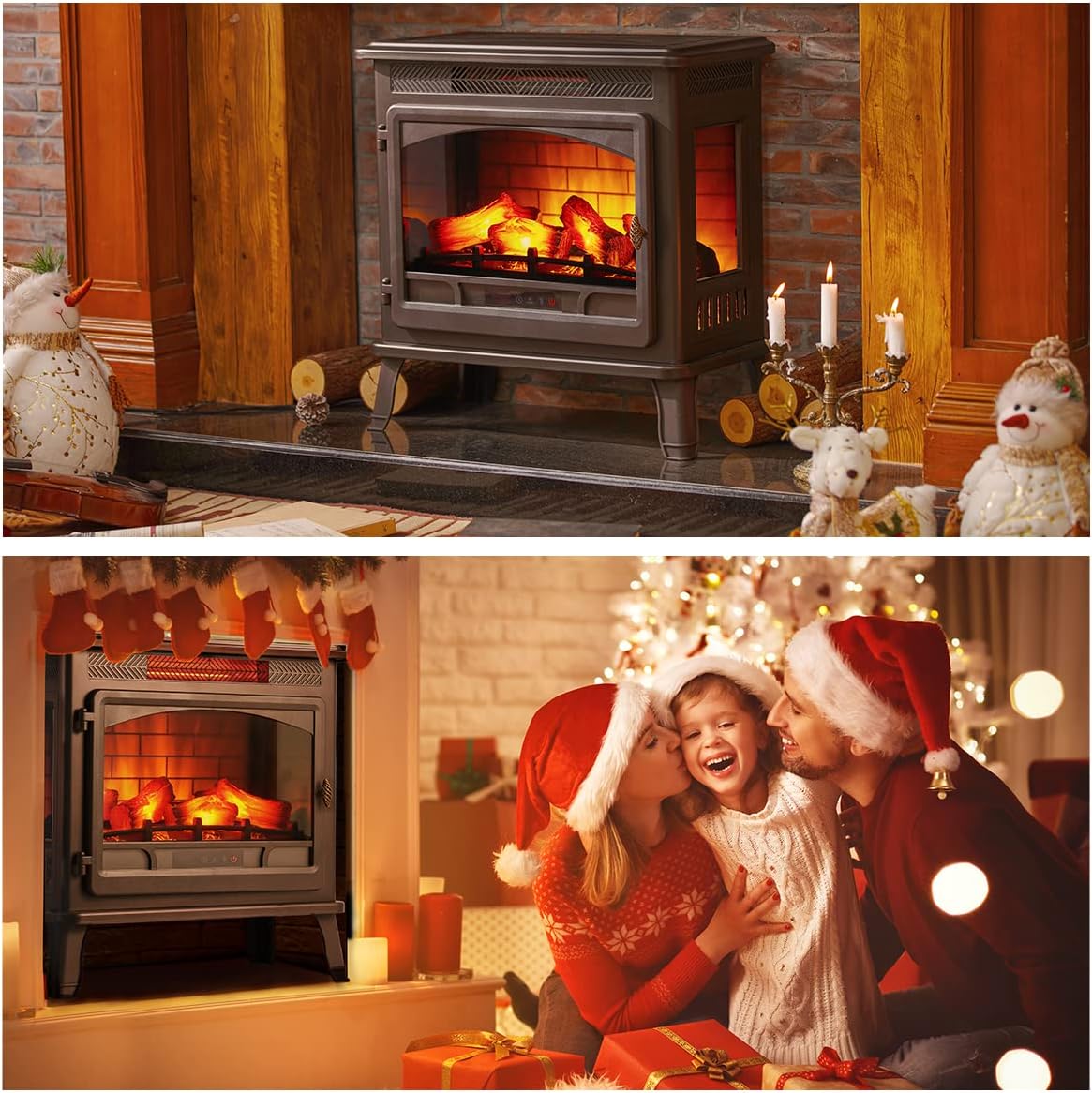 HEAO 3D Infrared Electric Fireplace Stove 24" with Visible Control Panel and Remote, Freestanding Fireplace Heater, ETL Certified, Overheating Safety Protection, for Home Office RV, 1500W(Bronze)
