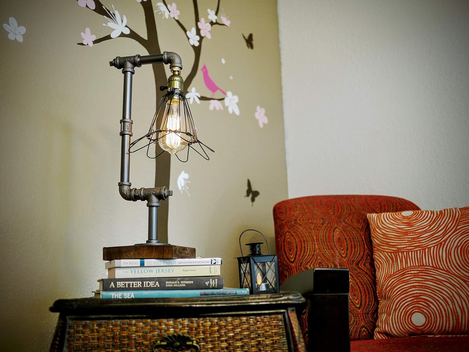 Bird Cage Designer Steampunk Water Piping Desk Top Table Lamp Real Wood Base Rustic Home Deco Steam Punk Industrial Loft Interior Design Bedside Minimalist Victorian Edison Iron Retro Lighting Lamps