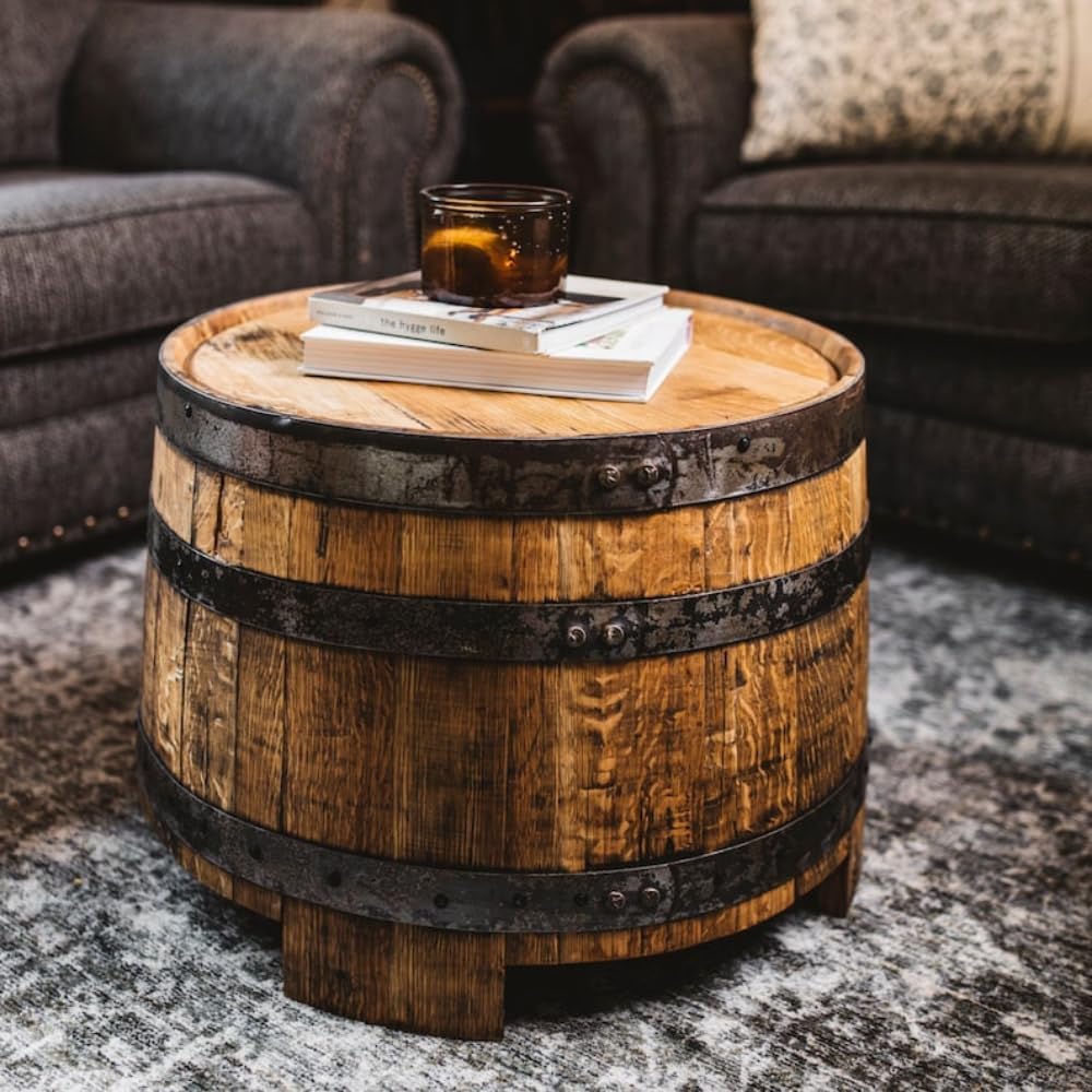 Whiskey Half Barrel Table, Whiskey Barrel, Wine Barrel End Table, Home Furniture, Barrel Furniture, White Oak, Bourbon Barrel Table, Unique Table, 24" W x 18" H x 24" D