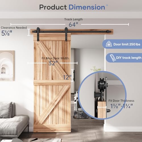 EaseLife 12 FT Double Sliding Barn Door Track and Handle Hardware Kit,Straight Pulley,Slide Smoothly Quietly,Easy Install (12FT Track Kit for 33"~36" Wide Double Door)