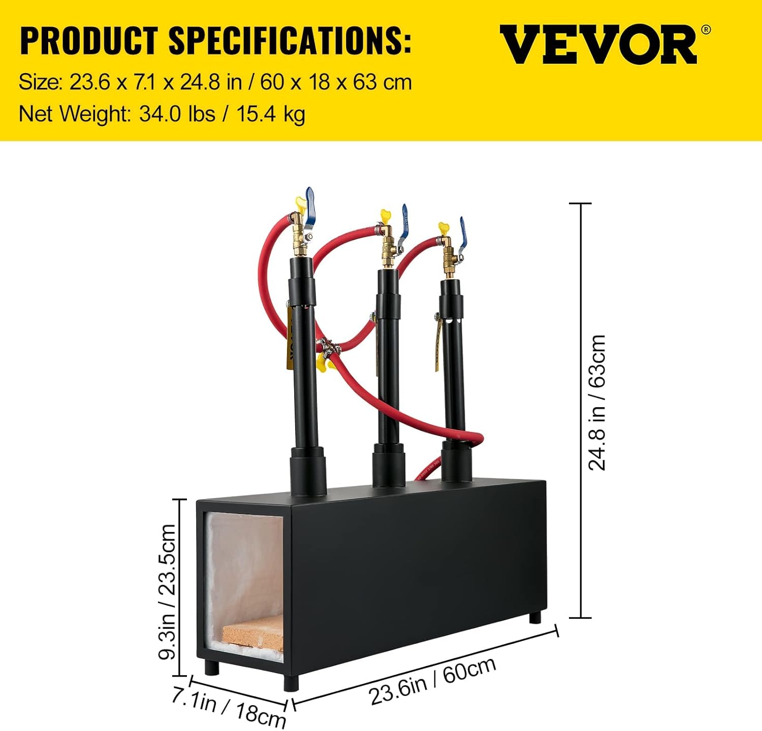VEVOR Portable Propane Forge Three Burners and Open Structure, Propane Burner Forge Large Capacity, Square Metal Blacksmithing Forge for Knife and Tool Making Equipment
