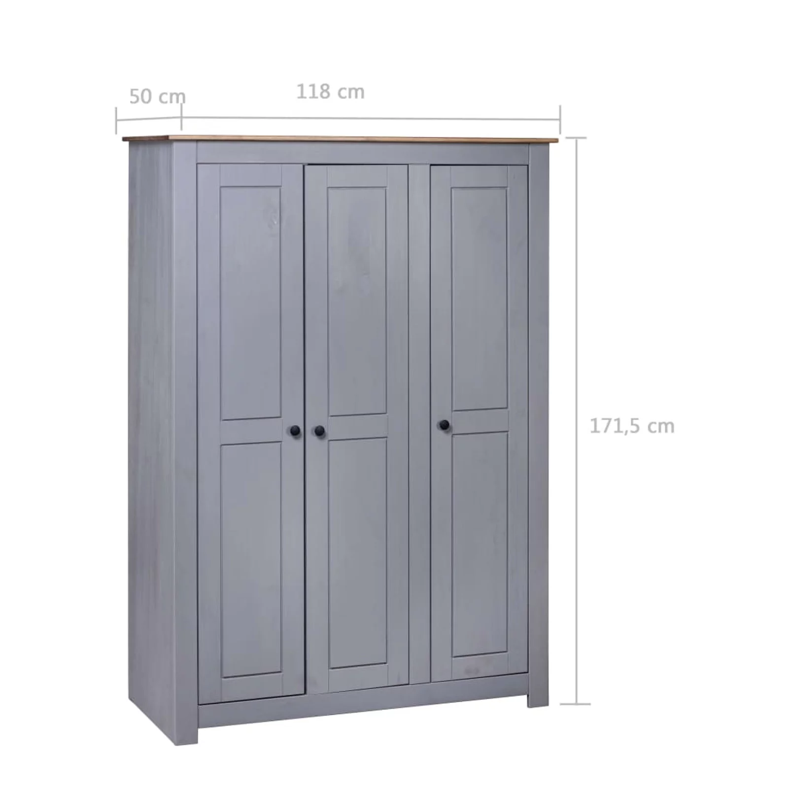 Tomshoo 3-Door Wardrobe Gray 46.5"x19.7"x67.5" Pine Panama