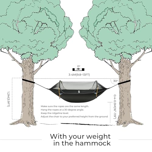 Camping Hammock Tent with Mosquito Net & RainFly, 3 in 1 Waterproof Lightweight Portable Sleeping Hammock Bug Backpacker Travel Outdoor Gear with Tree Strap Swing, for Hiking Patio Expedition
