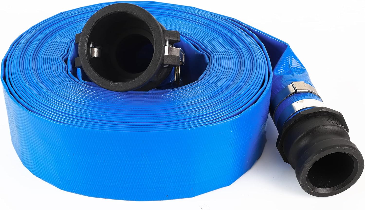 2" x 50' Blue PVC Lay-Flat Discharge Hose with Aluminum Camlock C and E Fittings