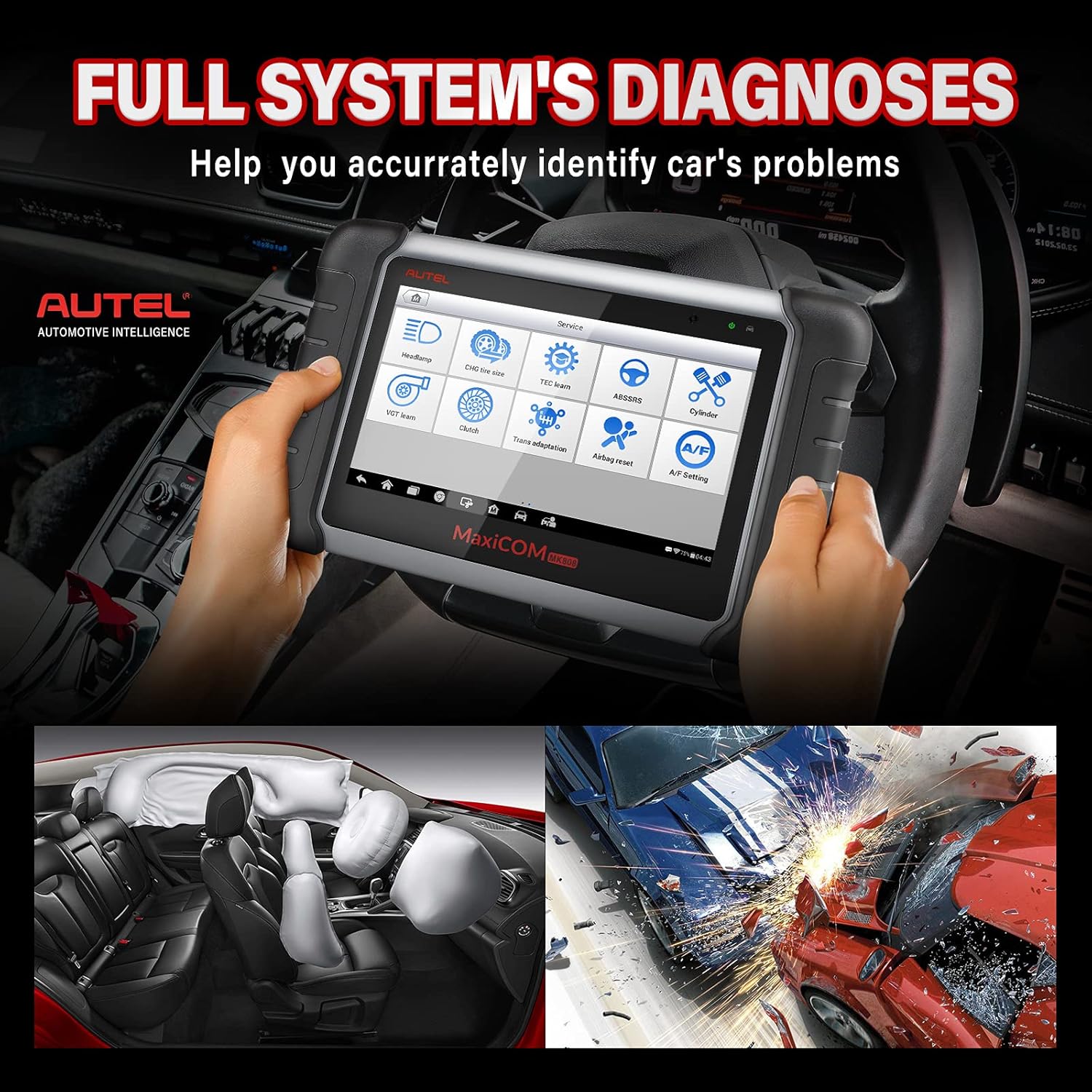 Scanner MaxiCOM MK808, Autel 2022 Newest OBD2 Car Diagnostic Scanner, Equipped with 25+ Maintenance Functions, All System Diagnosis, IMMO/EPB/BMS/SAS/TPMS/AutoVIN/ABS Bleeding
