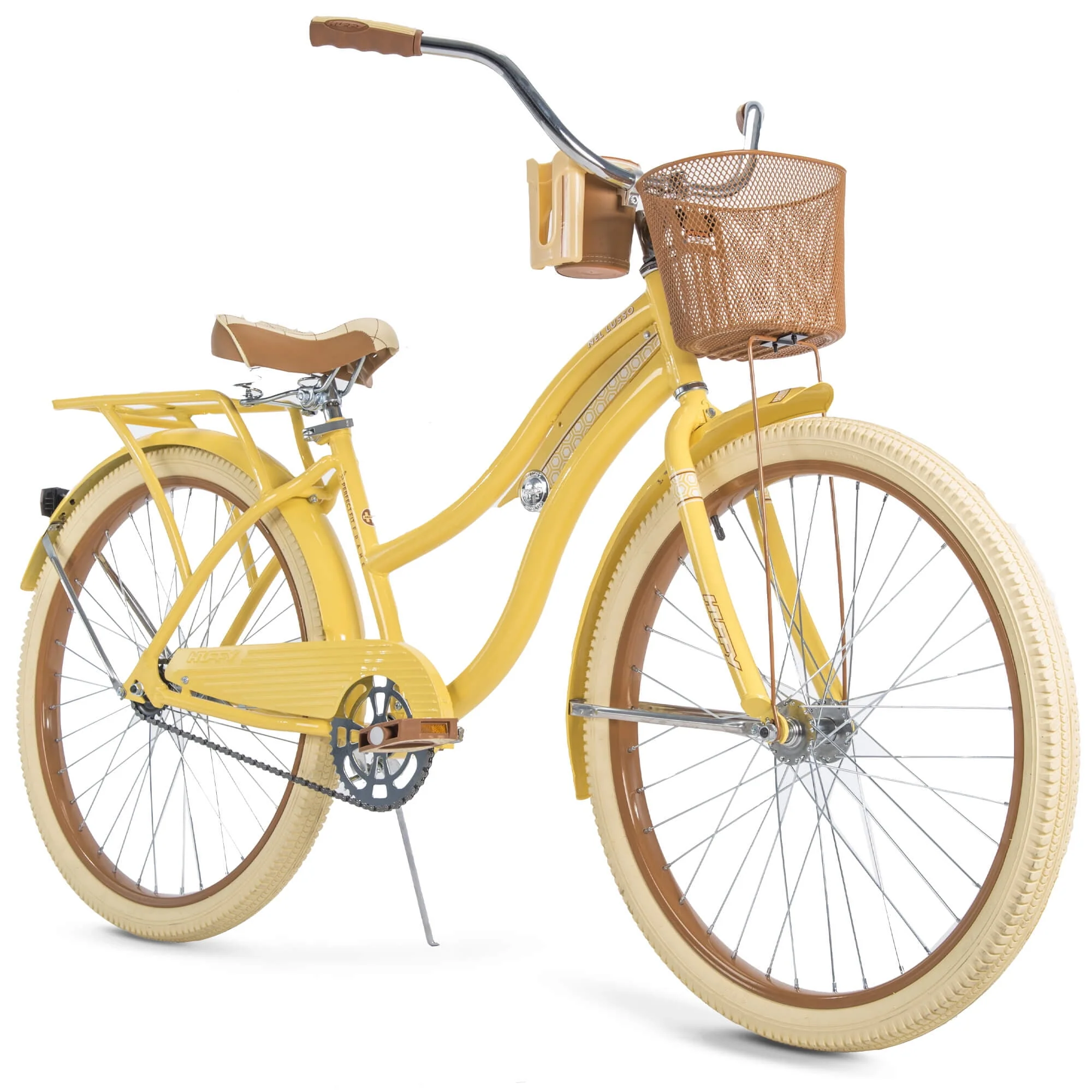 Huffy, Nel Lusso Classic Cruiser Bike with Perfect Fit Frame, Women's, Yellow, 26 Inch