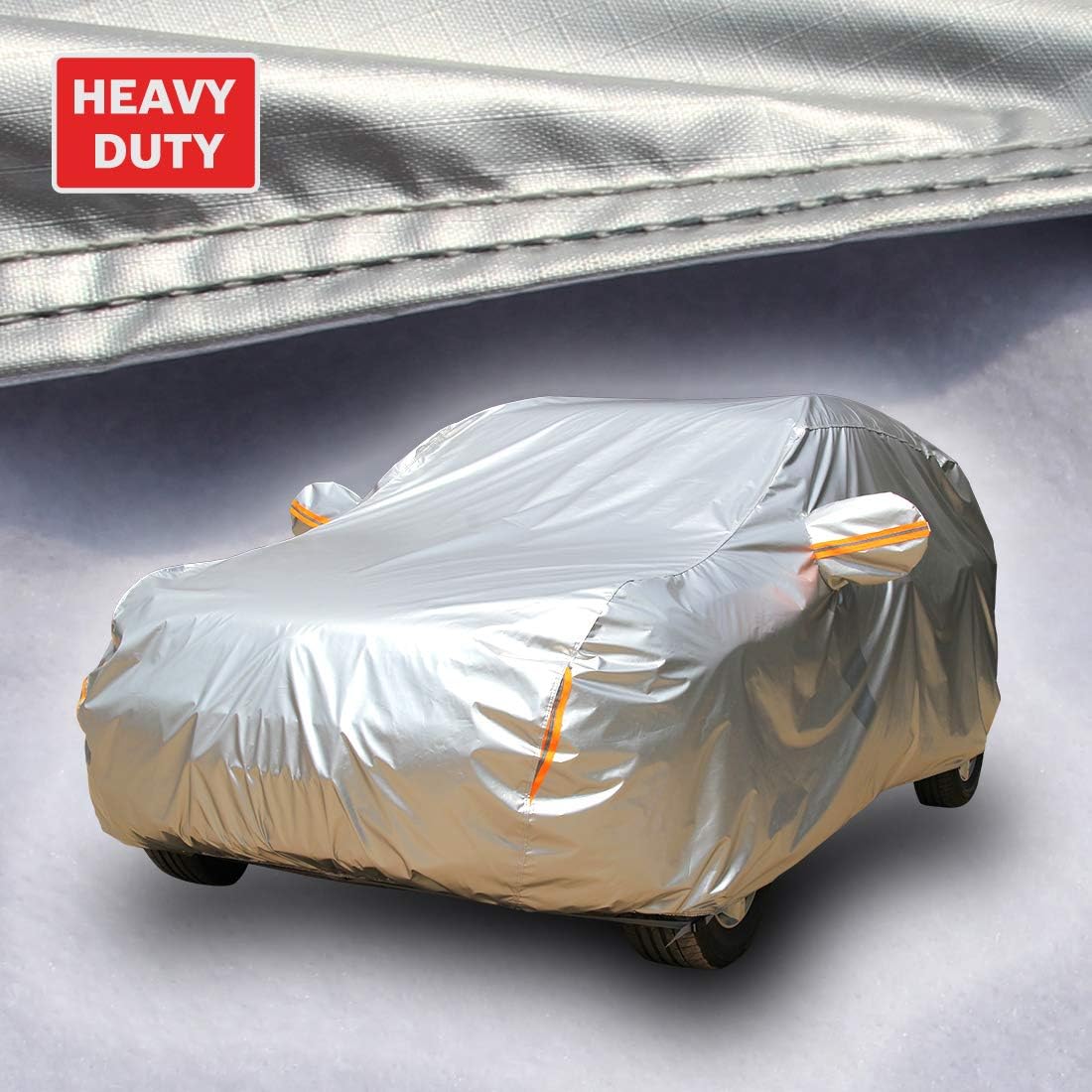 Tecoom Super Heavy Duty Multiple Layers Car Cover All Weather Waterproof Windproof Snow Sun Rain Protective with Buckles & Belt,Without Mirror Pockets Fit 150-178 Length Coupe/Convertible/Sport Car