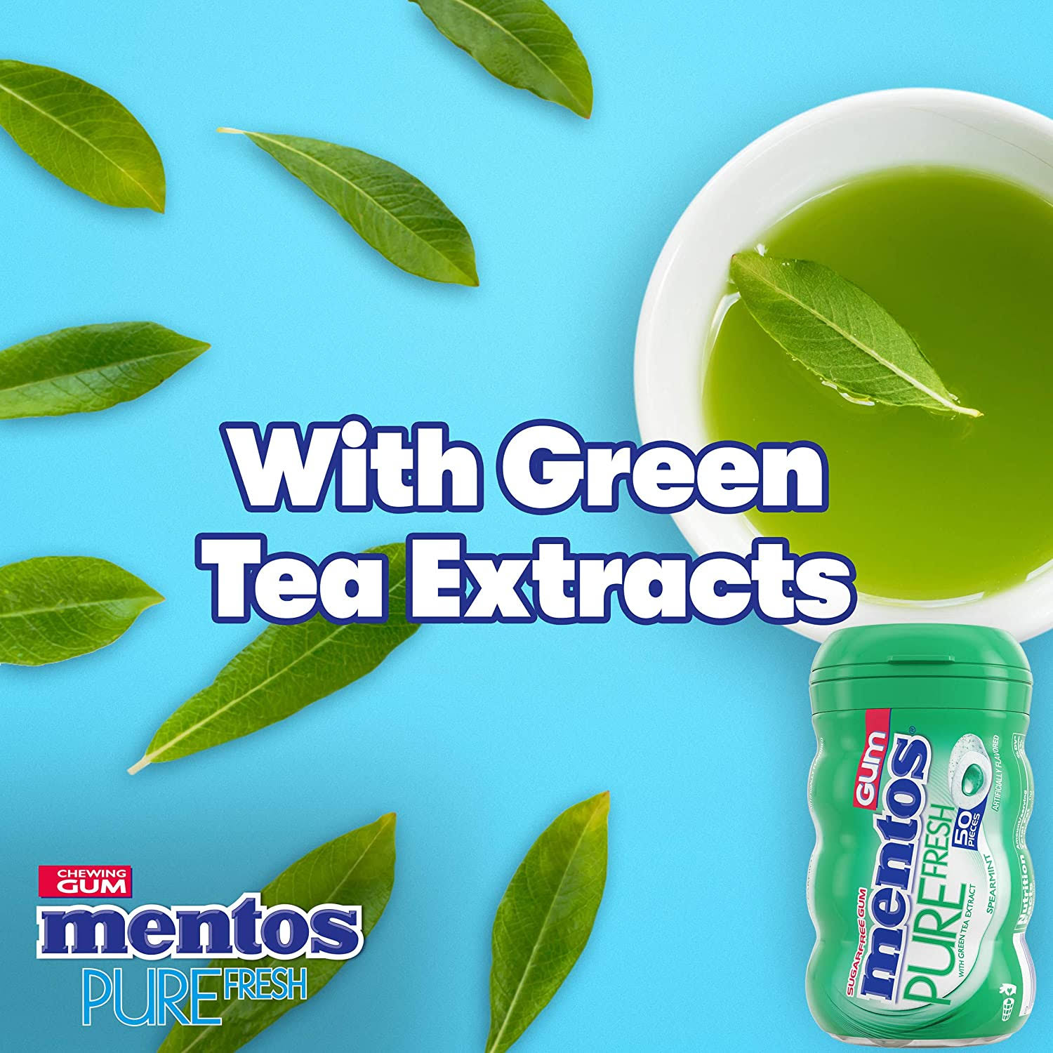 Perfetti Van Melle Mentos Pure Fresh Spearmint Gum - 24 per CASE.