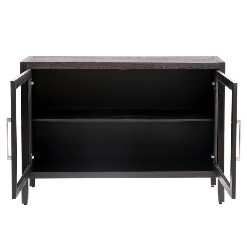 Wood Storage Sideboard Buffet Cabinet with Glass Doors and Adjustable Shelf Brown