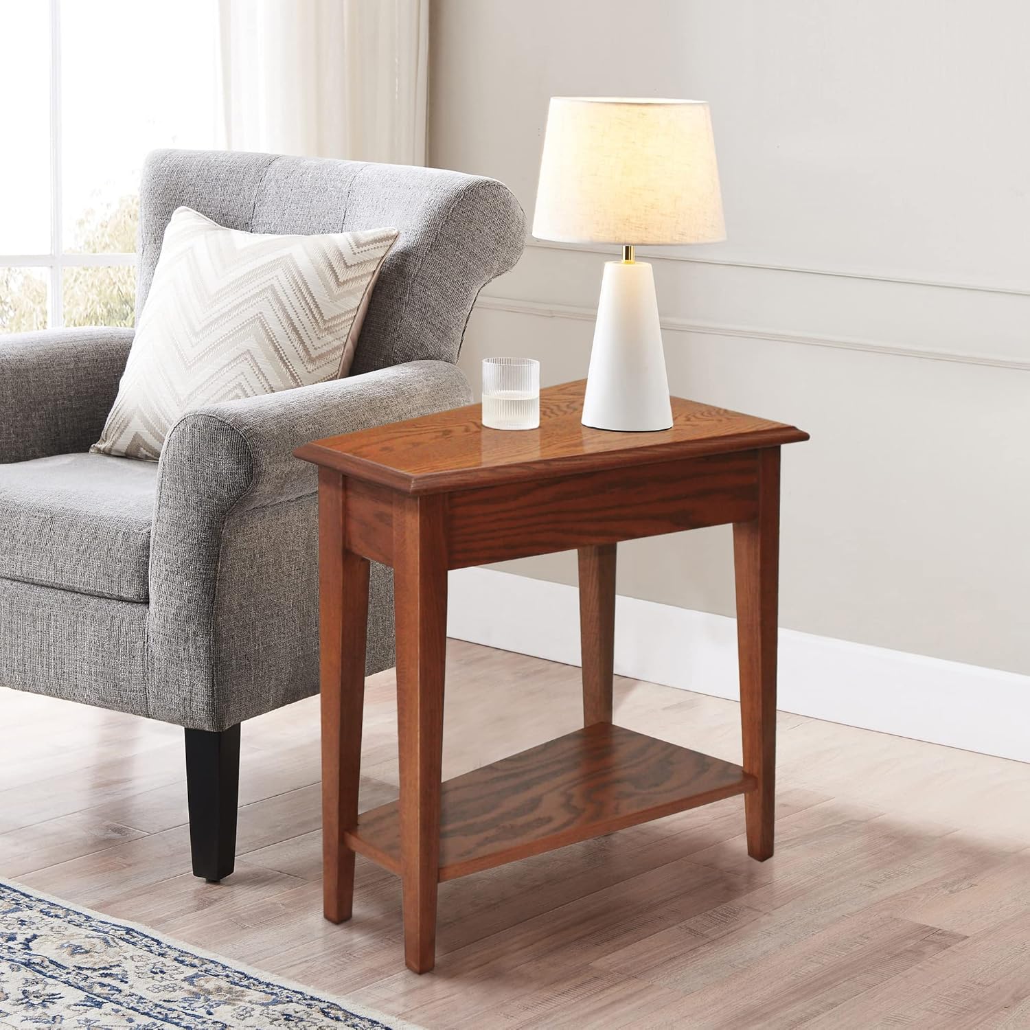 Leick Home Mission Impeccable Drawer Side Table and Recliner Wedge Table, Solid Wood, Medium Oak Finish
