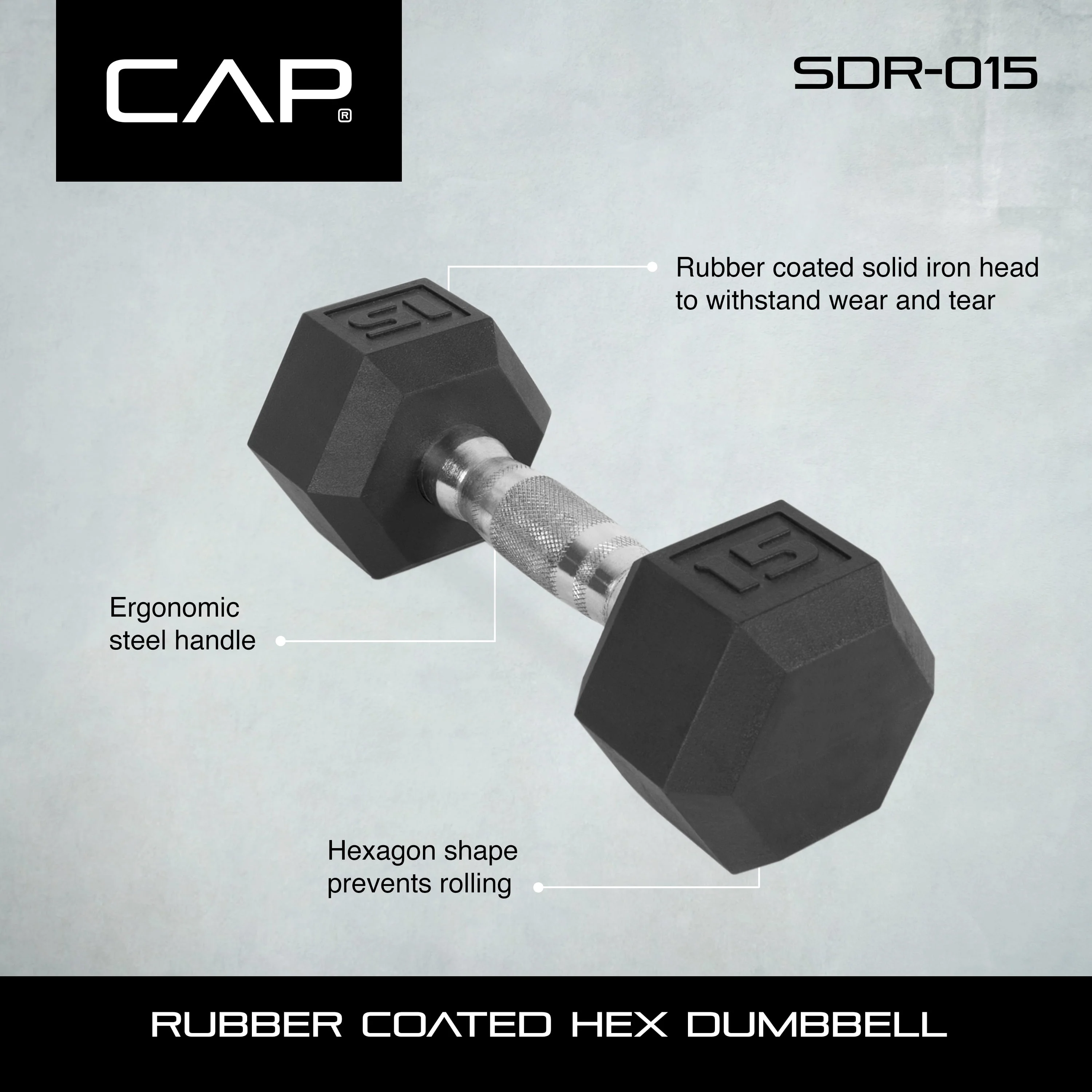 CAP Barbell, 20lb Coated Rubber Hex Dumbbell, Pair
