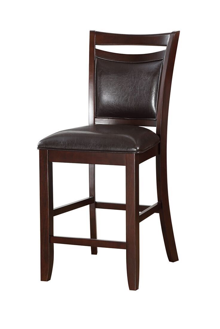 Brown Finish Set of 6 Dning Chairs Counter Height Chair Kitchen Dining Room Furniture Anacardium Wood Faux Leather Cushion Seat