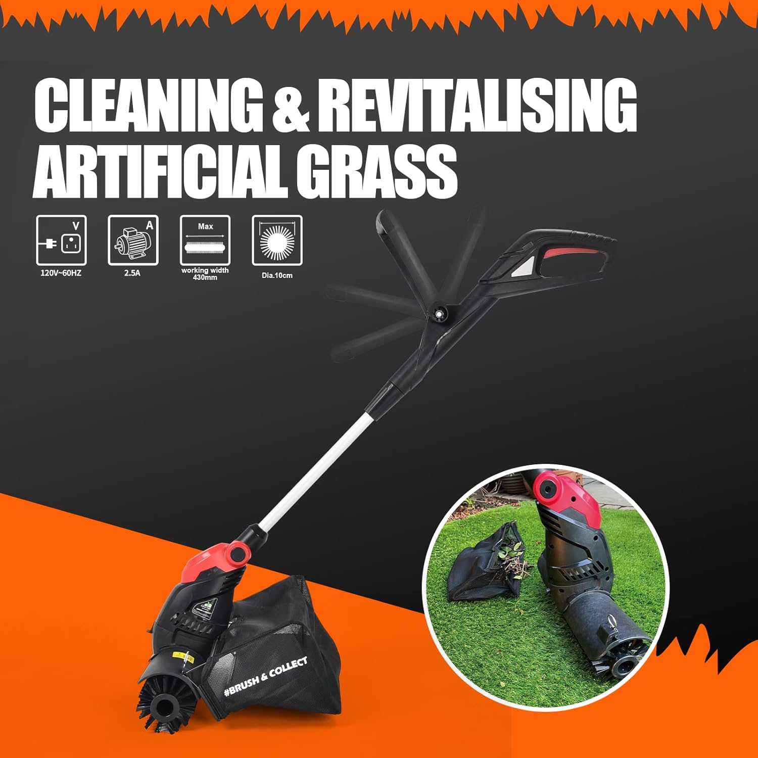 Artificial Grass Sweeper/Yard Electric Power Brush #Brush & Collect