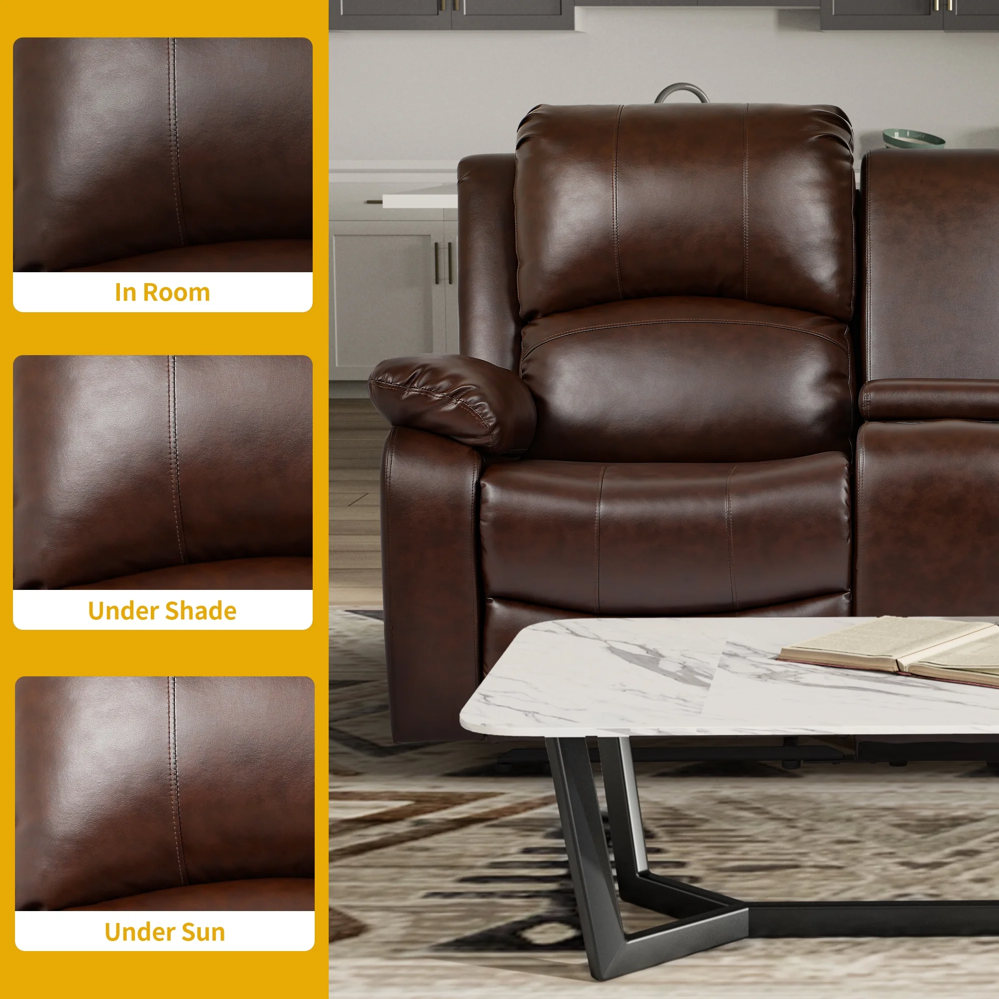 Dextrus Double Recliner Loveseat, Manual Dual Sofa Loveseat, Home Theater Seating with Built-in Storage Console, Double Recliner RV Couch with Beverage Holders and Side Storage for Living Room