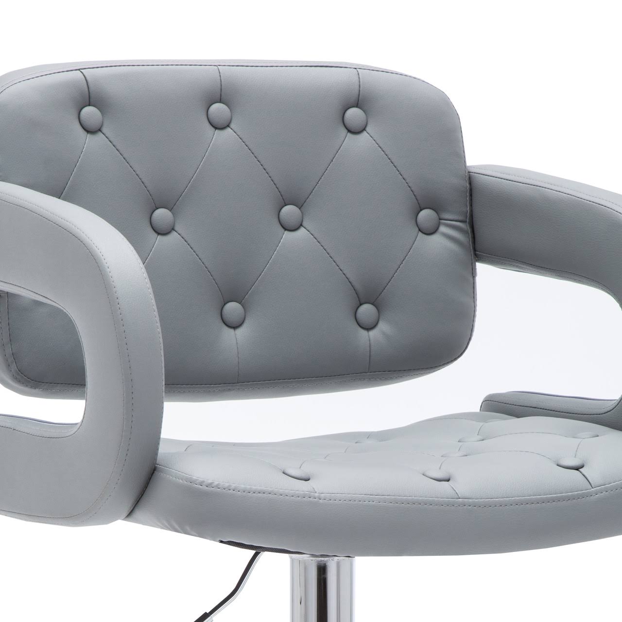 Swivel Barstool with Arms and Button Tufted Seating, Gray and Chrome