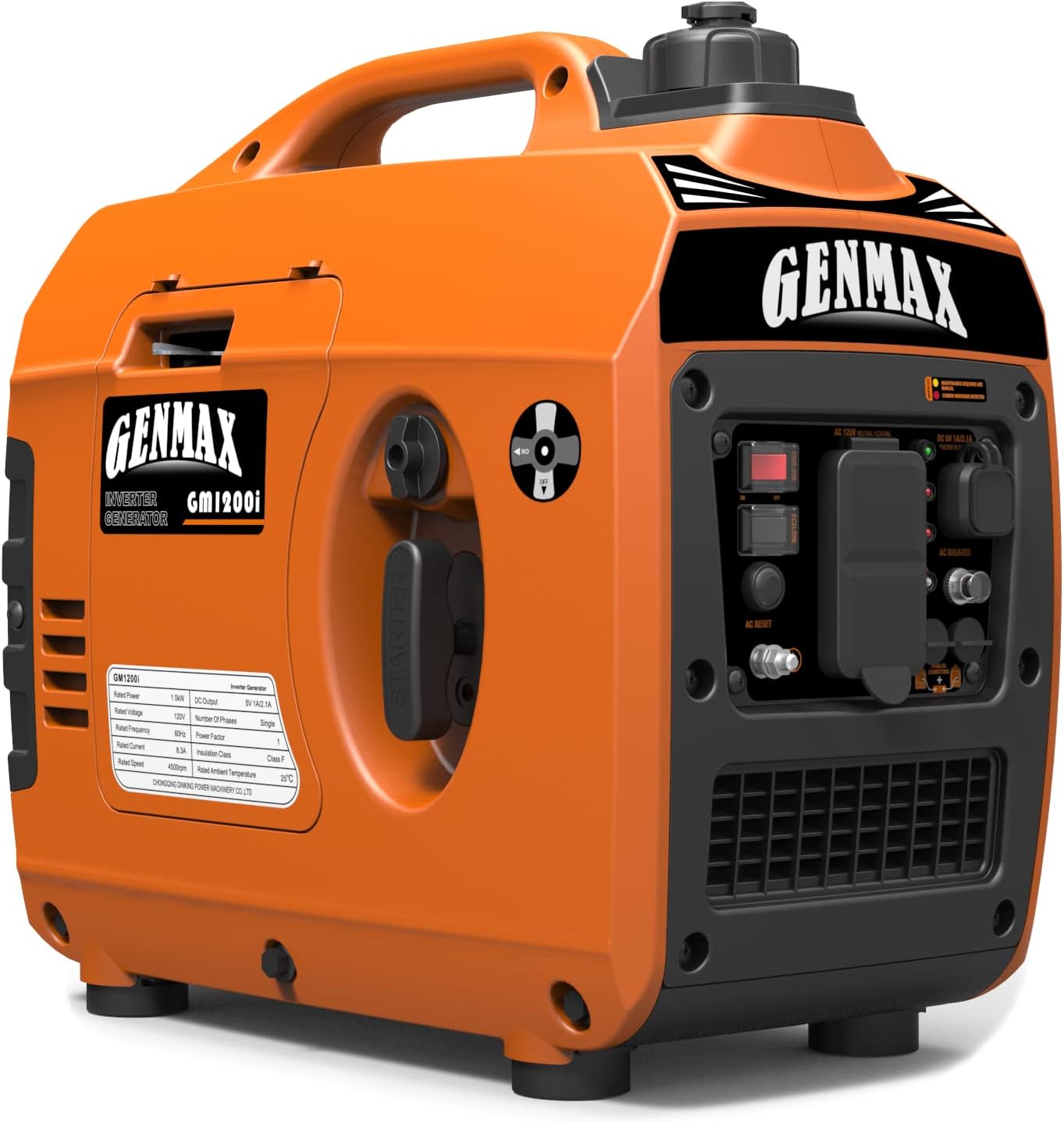 GENMAX Quiet Power Series Inverter Generator，Gas Powered, EPA Compliant, Eco-Mode Feature, Ultra Lightweight for Backup Home Use & Camping (GM5500i)