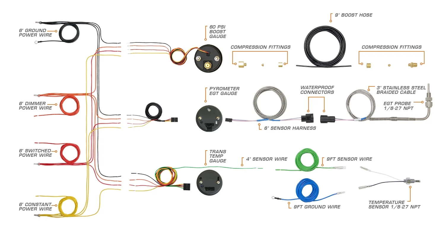 GlowShift 2003-2009 Dodge Ram Cummins Taupe Triple Gauge Package with Black 7 Color DS10 Gauge Set