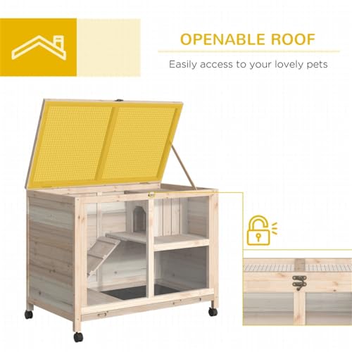 Wooden Rabbit Hutch - Bunny House and Guinea Pig Cage - Rabbit House with Tray and Wheels - Rabbit Cage with Ramp - Openable Roof with Easy-Open Latch - Pet House for Small Animals - Blue & White