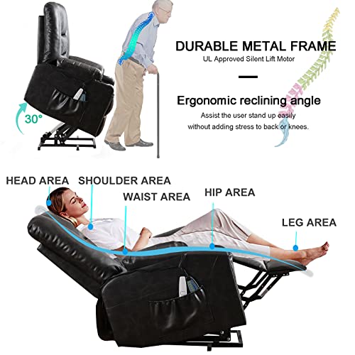 Power Lift Recliner Chair with Massage and Heat- Electric Recliners Chair for Elderly & Adult Ergonomic Single Lounge Sofa Home Theater Seating with 4 Pockets/USB…
