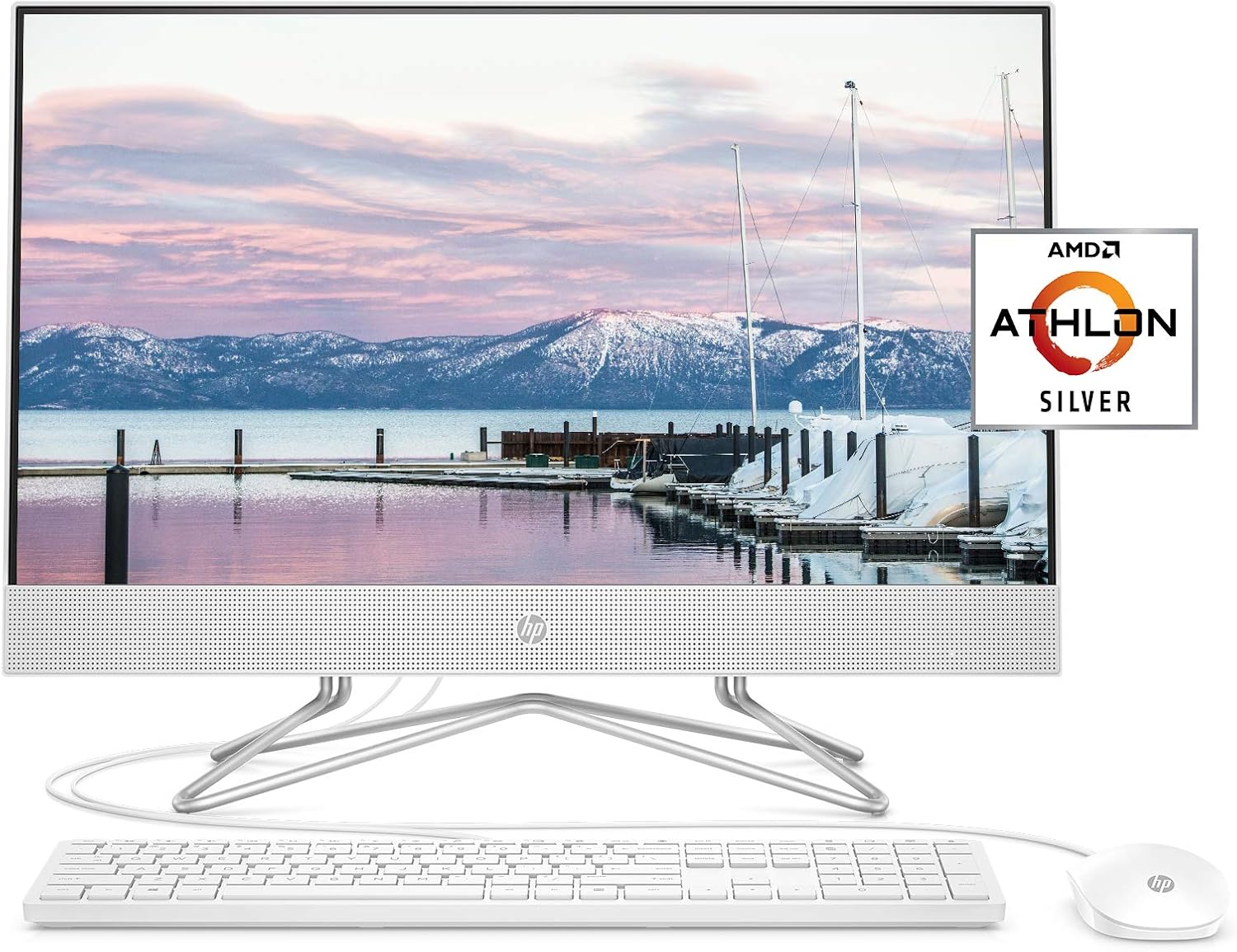 HP 24" All-in-One Desktop, AMD Athlon Silver 3050U Processor, AMD Radeon Graphics, 8 GB RAM, 256 GB SSD, Windows 11 Home (24-dd0210, Snow White)