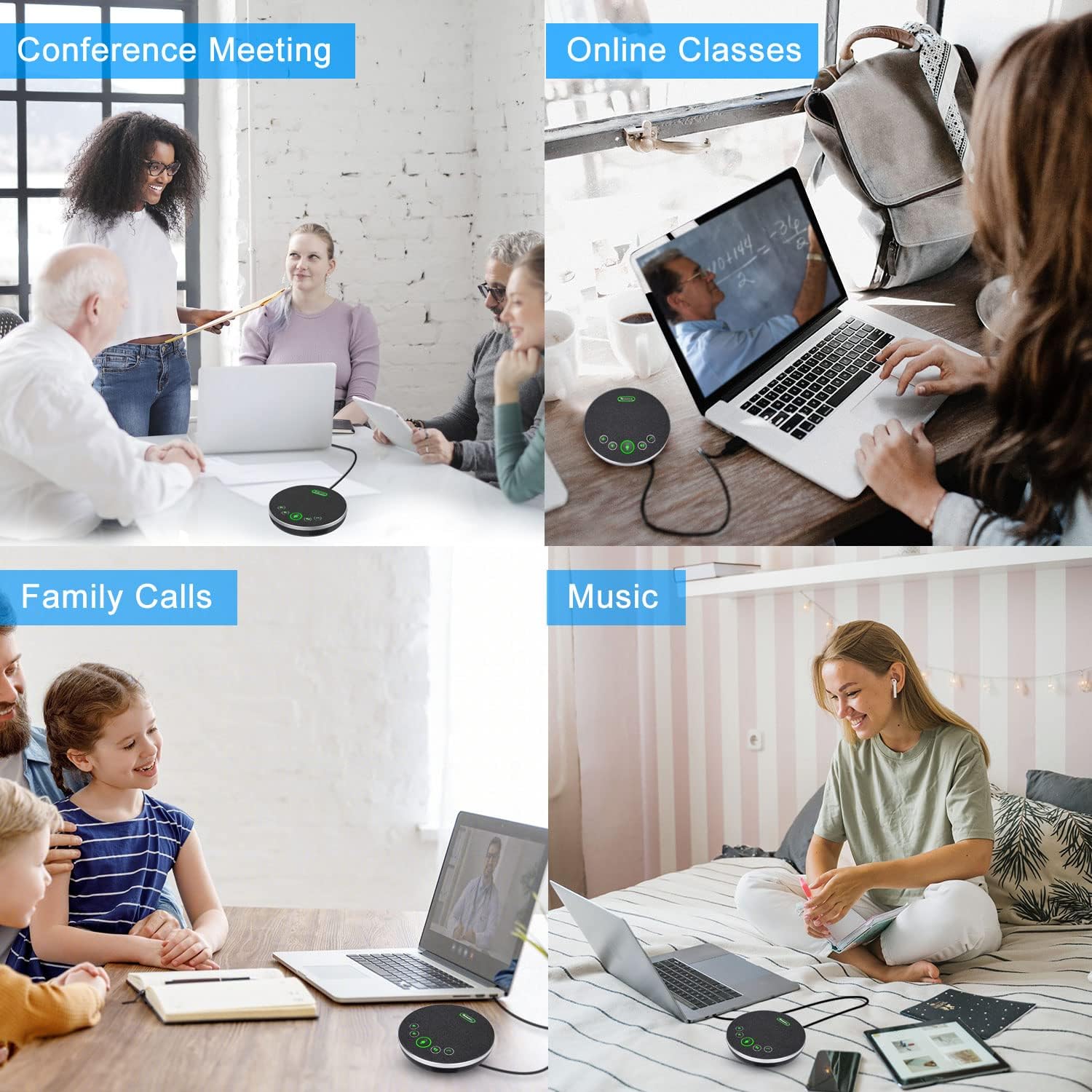 TONGVEO USB Speakerphone Conference Microphone,M3 Conference Speaker Built-in Full Duplex 360°Voice Pickup 4 AI Microphones Noise Cancellation Mics for Video Conference,Gaming,Chatting,Skype…