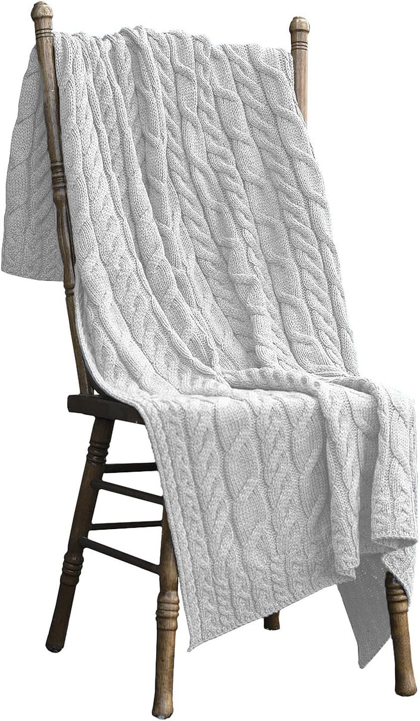 Irish Cable Knit Blanket SuperSoft Merino Wool Throw Made in Ireland 40 x 60