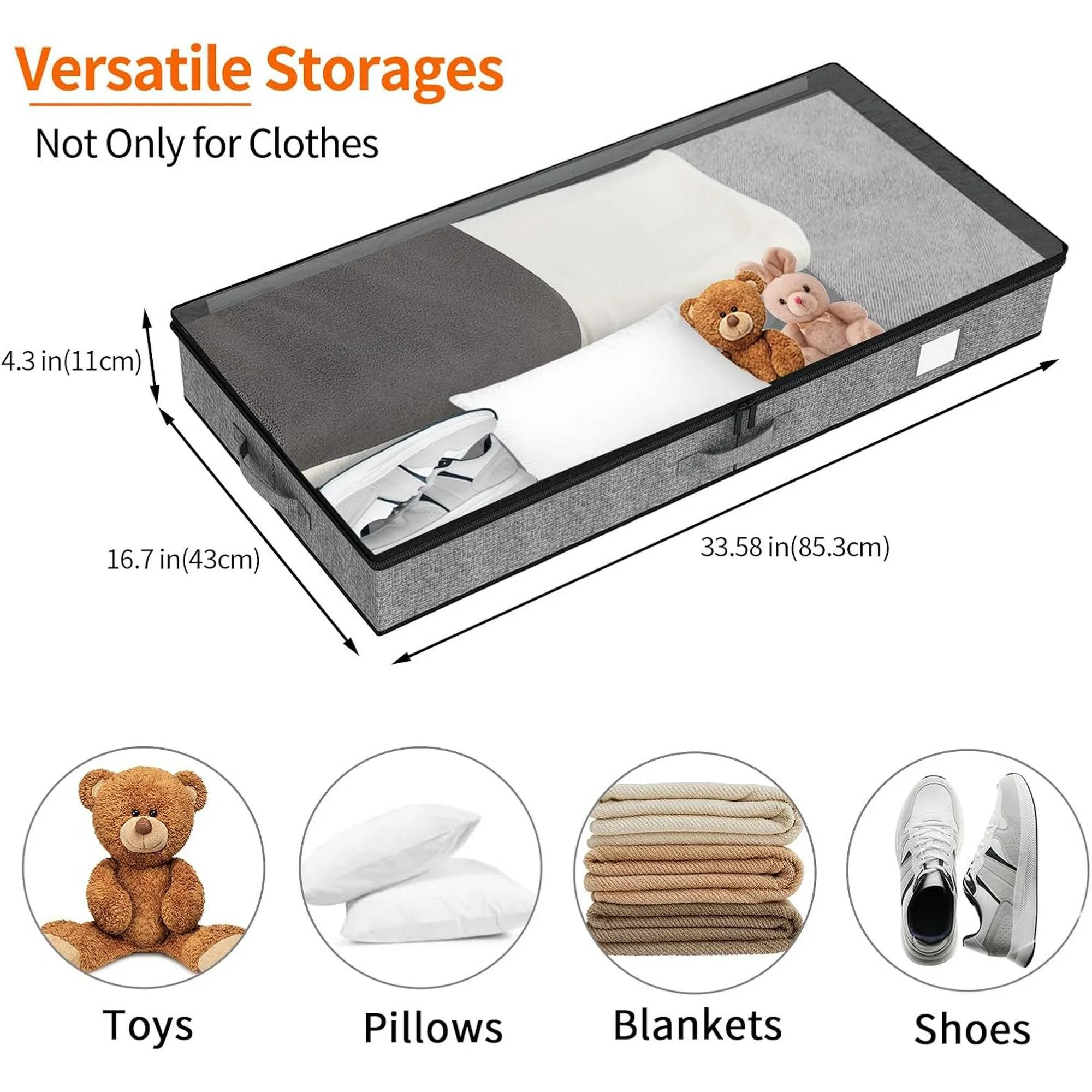 2 Pack Under Bed Storage Containers, Below 4.5 Inches Low Profile Underbed Organizer Clothes Storage with Sturdy Sidewalls and Bottom