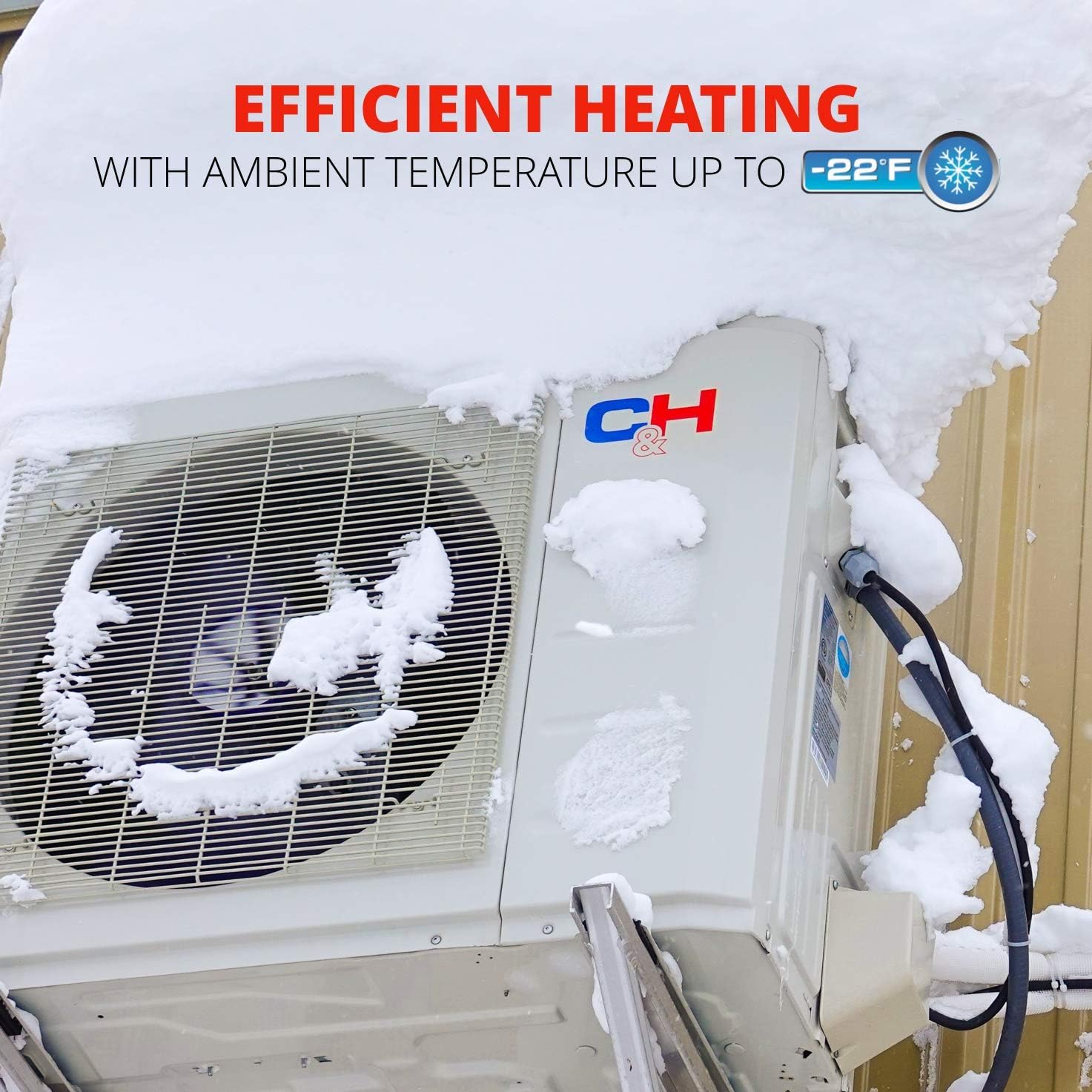 Hyper Heat 9,000 BTU, 25 SEER Ductless Mini-Split Air Conditioners -22F Heat Pump with 16FT Copper Line Set and Communication Wires