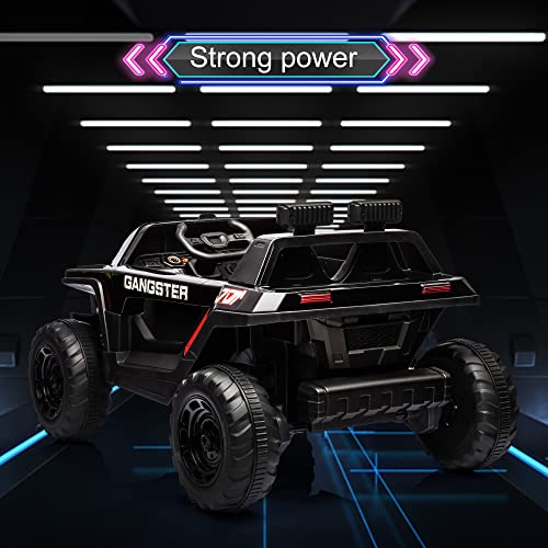 24V Electric Kid Car, 2-Seater Leather Seat Ride on Truck for Children, Kids Ride on Electric car, Ride on Car for Kids with High and Low Speed Bluetooth Music USB, 4-wheel Shock Absorb(Black)