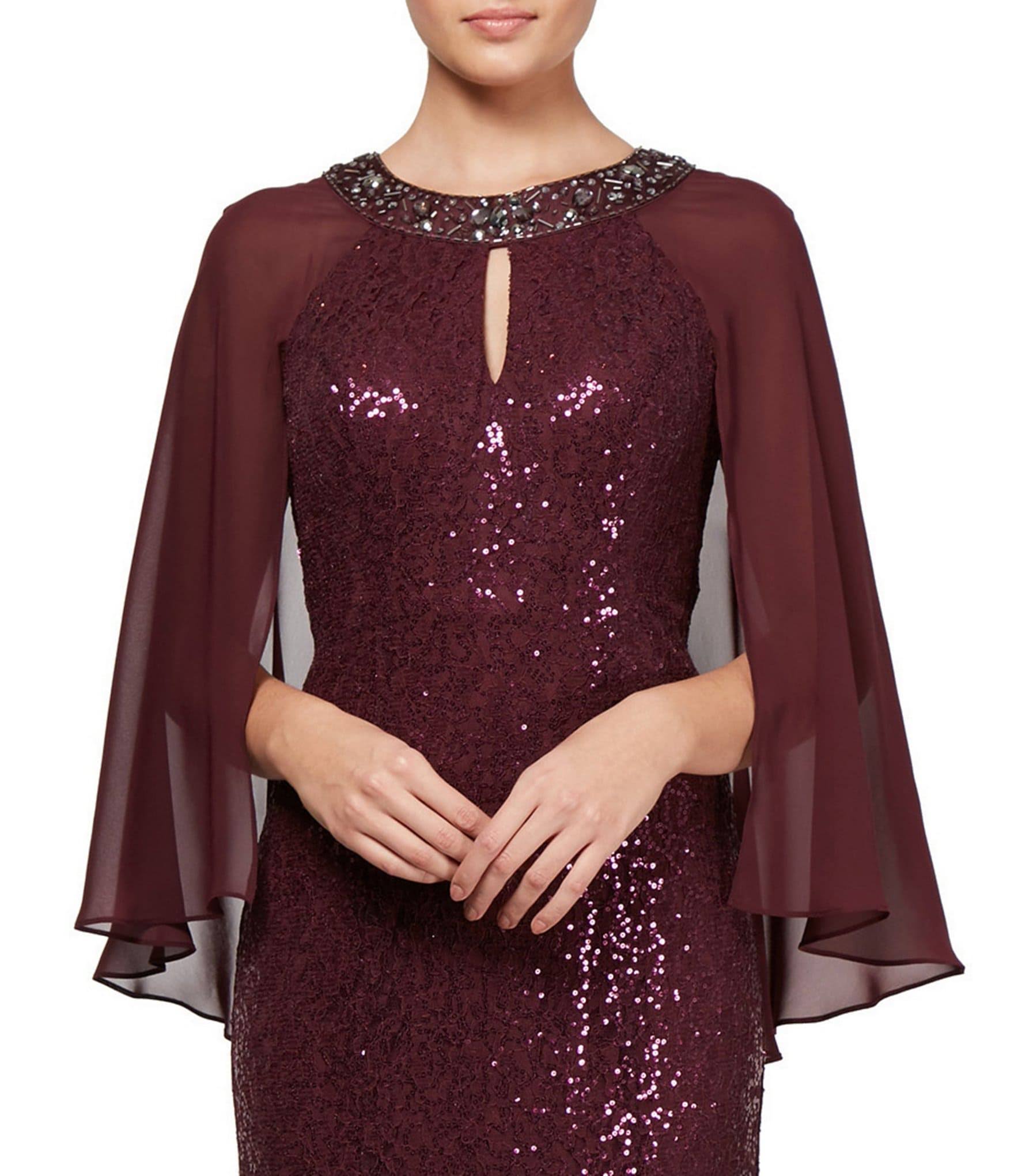 Ignite Evenings Sequin Lace Chiffon Capelet Gown - 12
