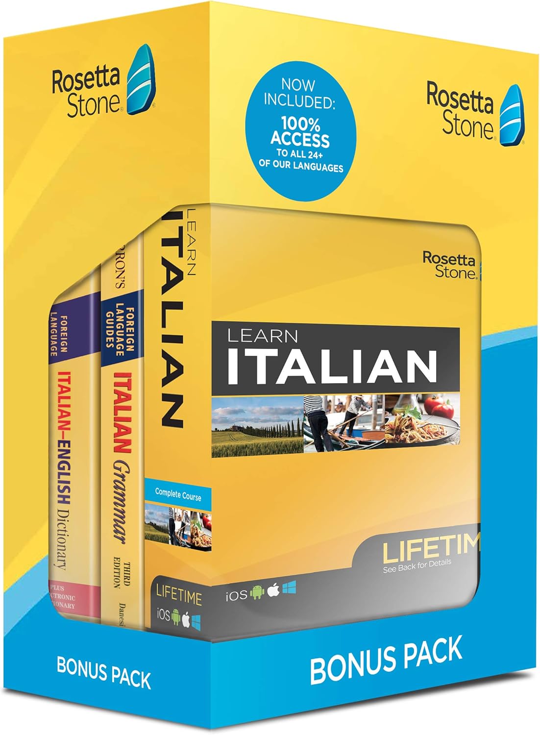 Rosetta Stone Learn Spanish Bonus Pack Bundle| Lifetime Online Access + Grammar Guide + Dictionary Book Set| PC/Mac Keycard