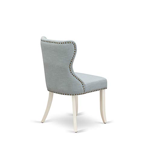 East West Furniture X077SI215-9 9 Piece Dining Room Table Set Includes a Rectangle Kitchen Table with X-Legs and 8 Baby Blue Linen Fabric Parson Dining Chairs, 40x72 Inch, Multi-Color