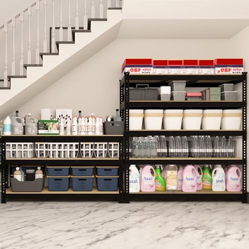 5 Tier Garage Storage Shelves - 32" W x 16" D x 63" H Adjustable Heavy Duty Metal Shelving Unit, Garage Shelving Utility Storage Rack for Basement, Pantry, Kitchen, Black, 2 PCS