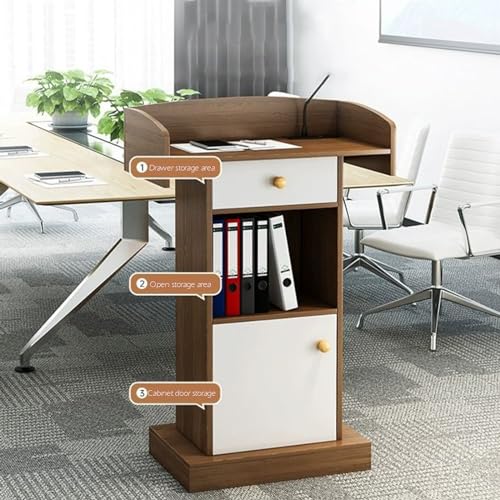 Lectern Podium Stand, Floor Standing Podiums Reception Desk with Drawer Wooden Speaking Podium for School/Restaurants/Classroom Hotel Meeting Rooms (Brown)