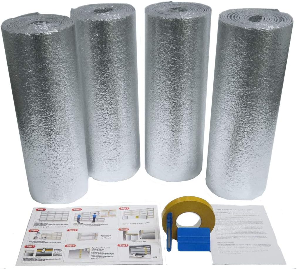 US Energy NASATECH (Pre-Cut for 16 Panel) 2 Car Garage Door Reflective Insulation Kit (R8) 1/4 thick w/ New And Improved Super Heavy Duty Double Sided Foam Tape Fits 16x7 16x8 18x7 18x8 Garage Doors