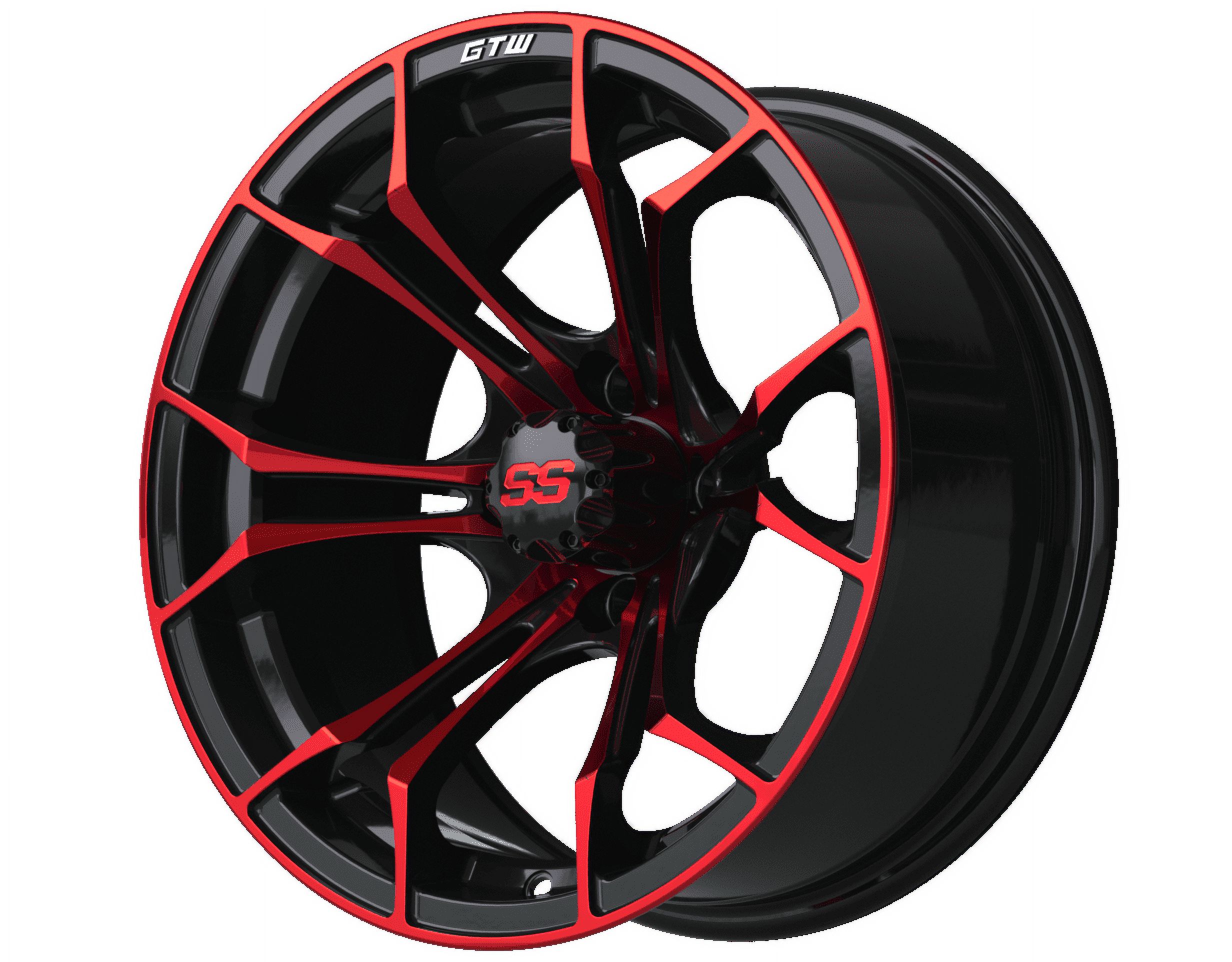 GTW Spyder 15 inch Black and Red Golf Cart Wheel | 3:4 Offset | 4x4 (101.6mm) Bolt Pattern