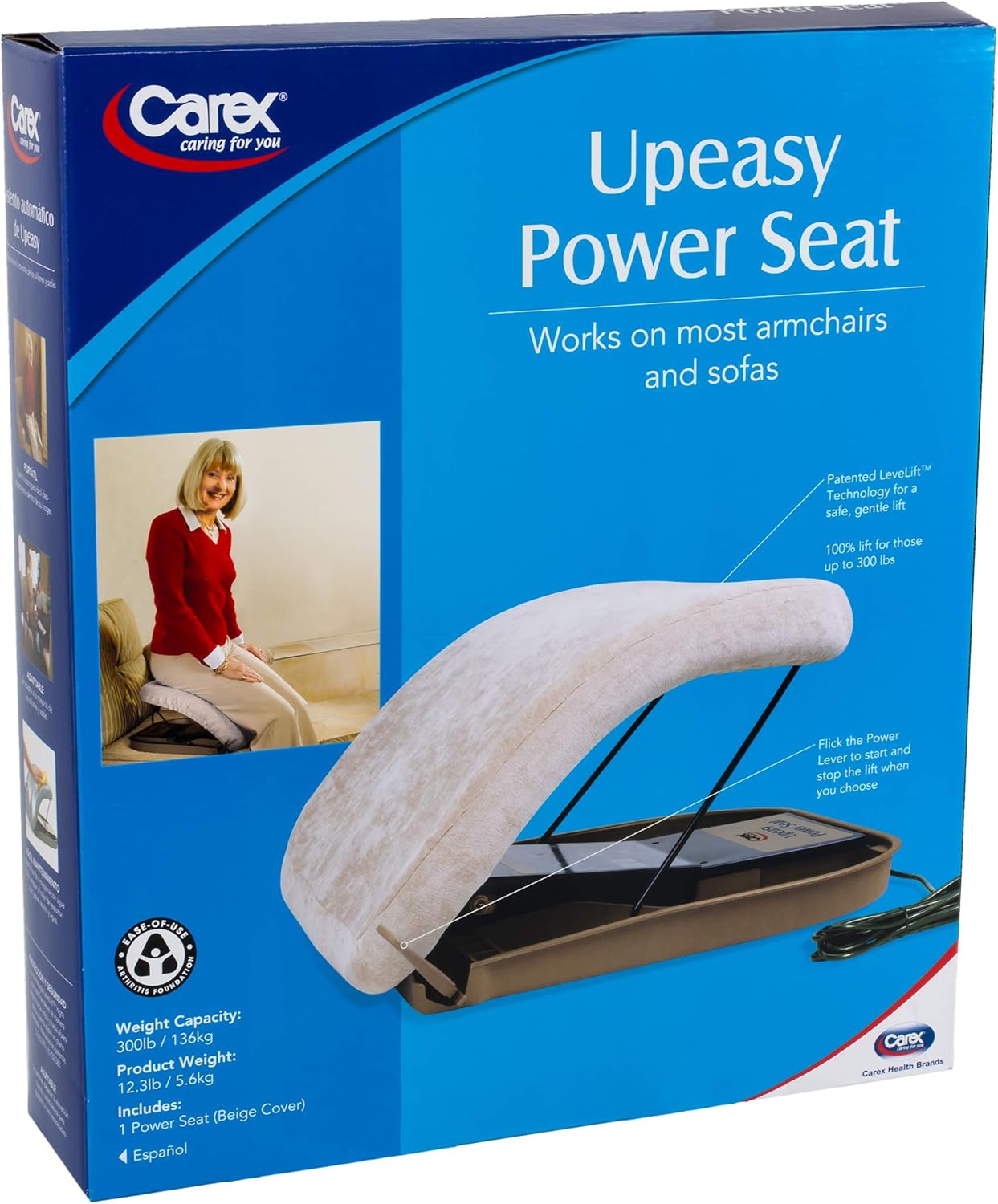 Carex Upeasy Power Seat, Portable Electric Lifting Seat, with Support for Up to 300 Pounds, Provides 100% Assistance , Navy Blue