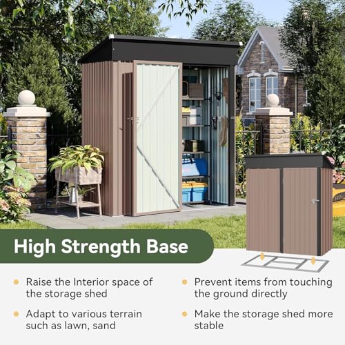 Aoxun 6x3.9 FT Shed with Base Metal Outdoor Storage Shed Garden Shed with Lockable Doors Tool Shed Bike Shed for Backyard, Patio, Poolside (Brown)