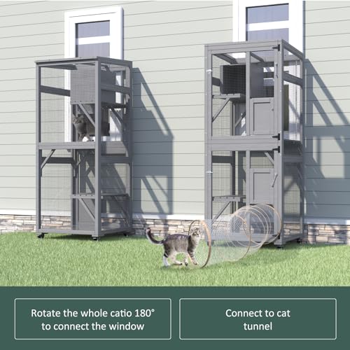 Catio Outdoor Cat Enclosure, Large Cat House for Mulitiple Cats Walk in Cat Cage with Waterproof Cover and Sunshine Panel Roof, Feral Cat Shelter with 7 Platforms and 2 Resting Box, 72 inch
