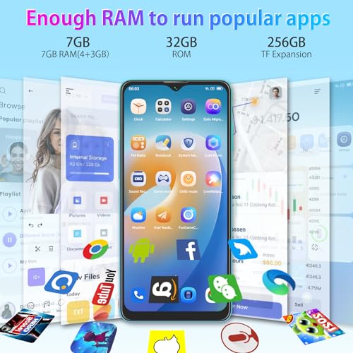 OSCAL C30 Android Phone, Octa-Core 7GB+32GB/SD 1TB Unlocked Cell Phone, 6.5" HD+, 5080mAh Battery, 3 Card Slots Smartphones, 4G Dual SIM Phone, 12MP+5MP, Face ID, T-mobile Cellphone